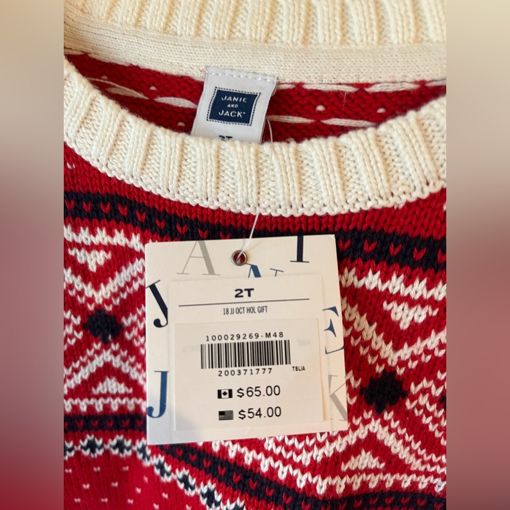 Janie & Jack Toddler 100% Cotton Fair Isle Holiday Knit Sweater 2T - Picture 10 of 11